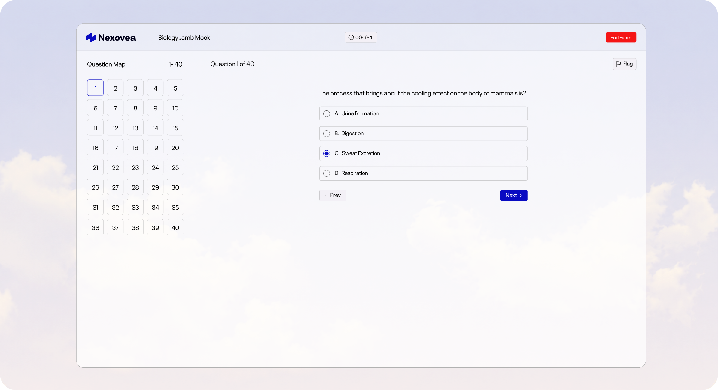Nexovea Biology JAMB Mock exam interface preview